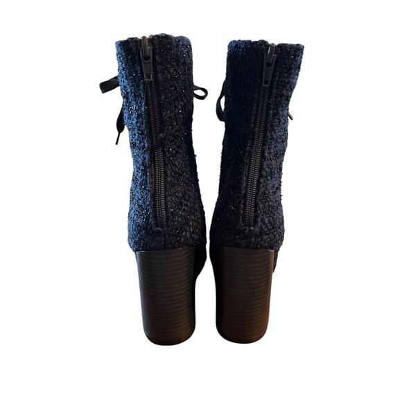 Forever 21 Tweed Lace-up Boots w Zipper Size 7.5 Blue Metallic Grandma Boots - Picture 6 of 10
